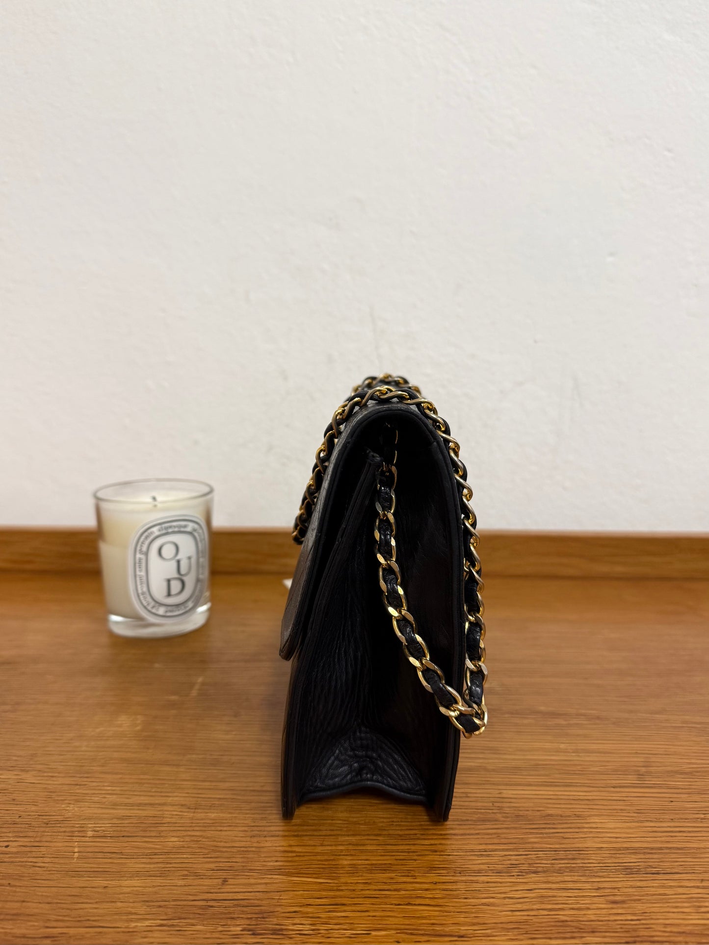 CHANEL CLASSIC SINGLE FLAP BAG LAMBSKIN BLACK 24K GOLD HW