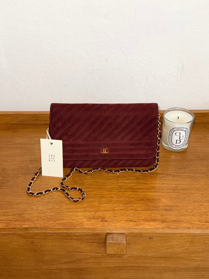 CHANEL SUEDE BURGUNDY FLAP BAG