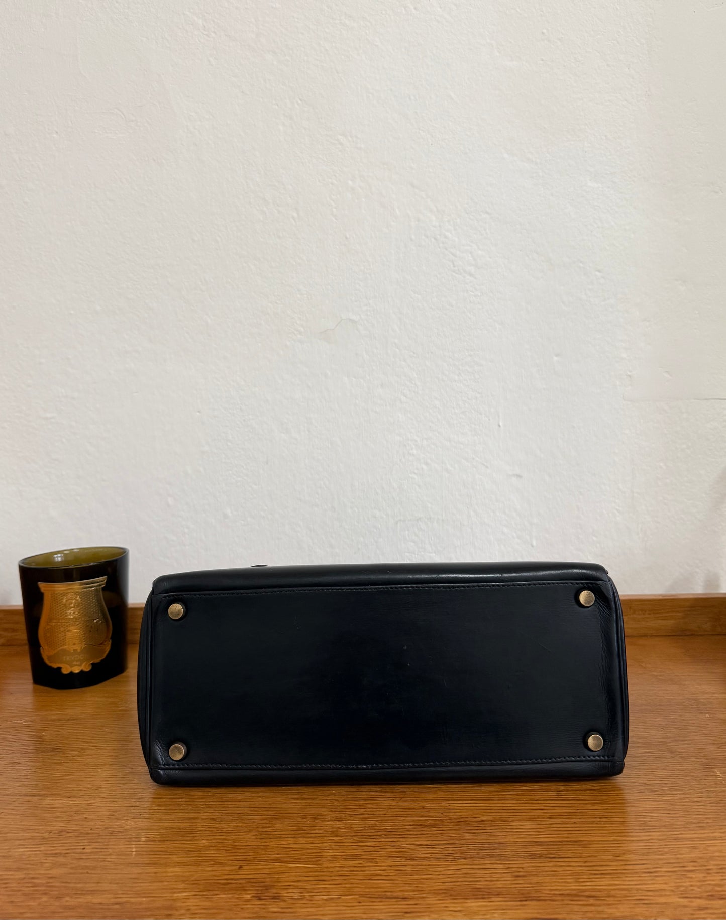 HERMES KELLY 28 BOX CALF BLACK 1965 U stamp