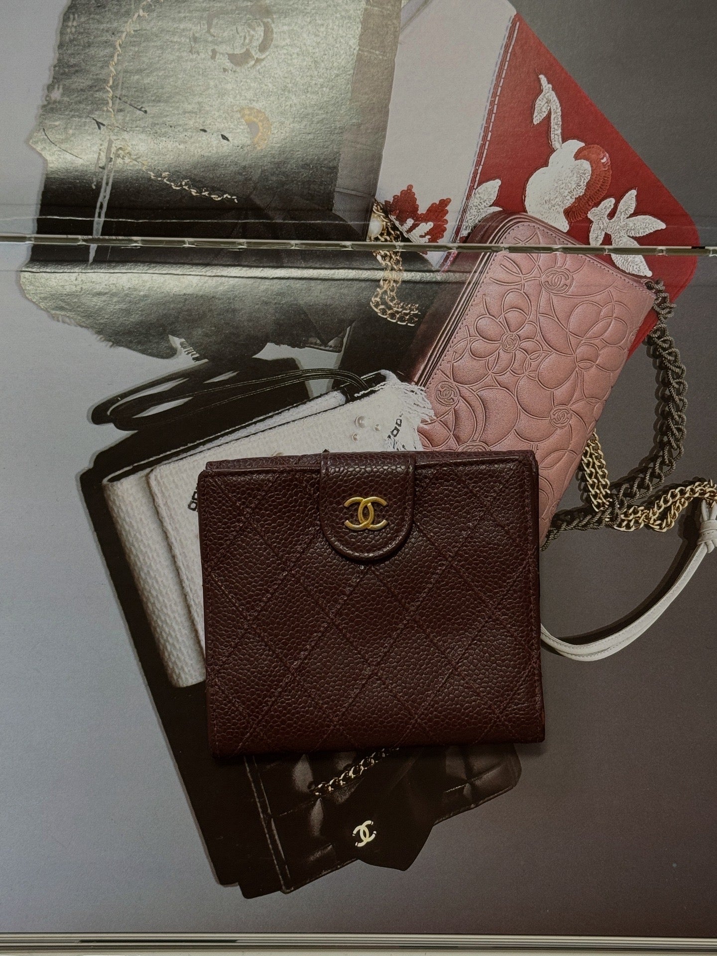 CHANEL DOUBLE SIDED WALLET CAVIAR BURGUNDY