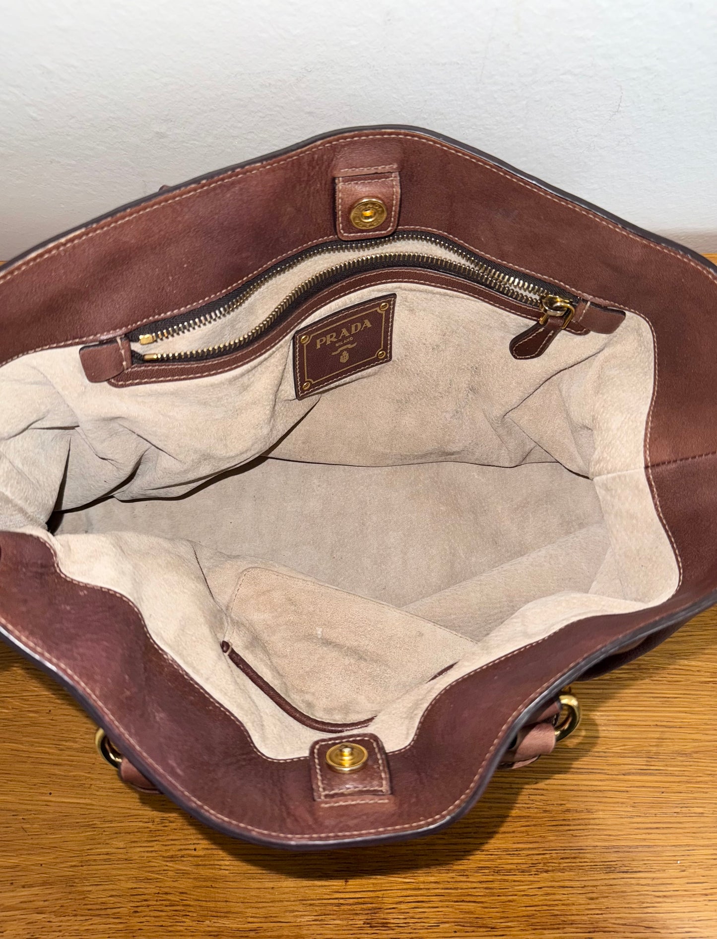 PRADA BURGUNDY SHOULDER TOTE BAG