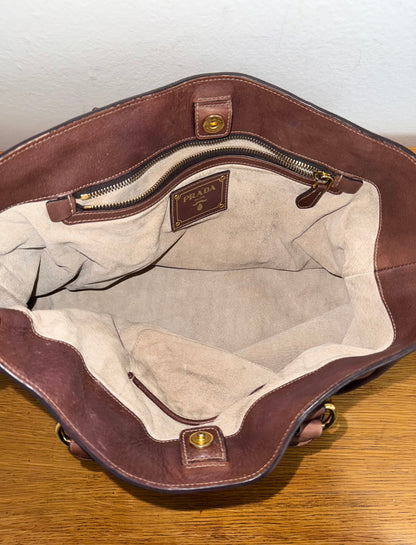 PRADA BURGUNDY SHOULDER TOTE BAG
