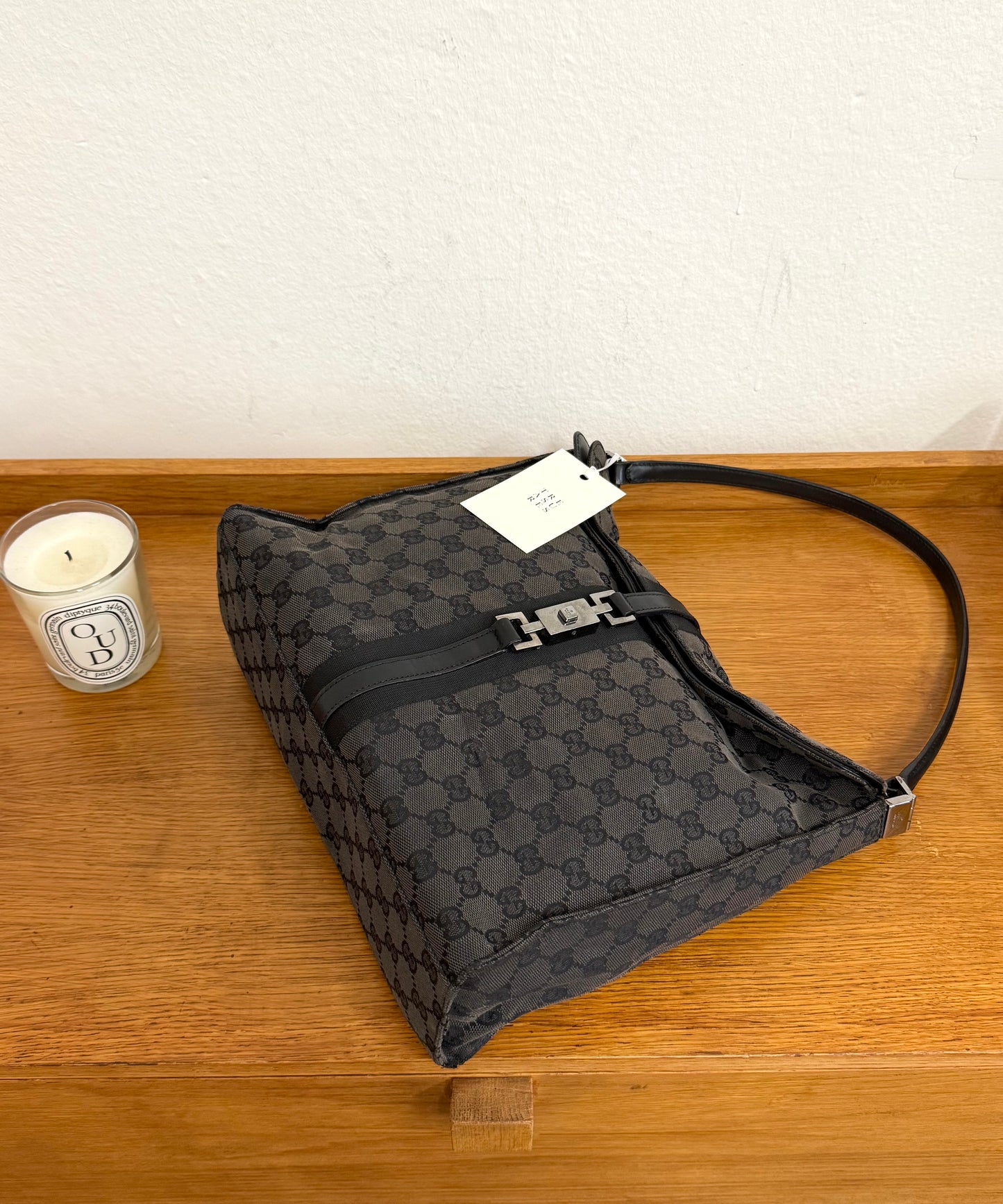 GUCCI JACKIE SHOULDER BAG BLACK GG MONOGRAM