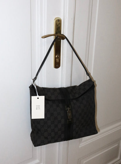 GUCCI JACKIE SHOULDER BAG BLACK GG MONOGRAM