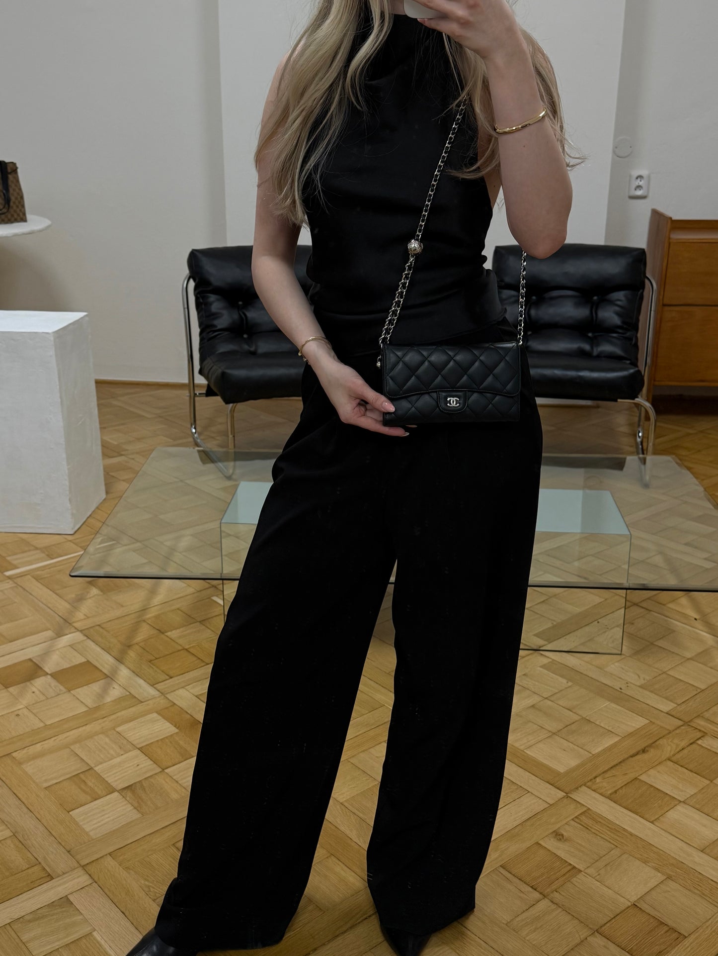 CHANEL LONG WALLET LAMBSKIN BLACK SERIES 18