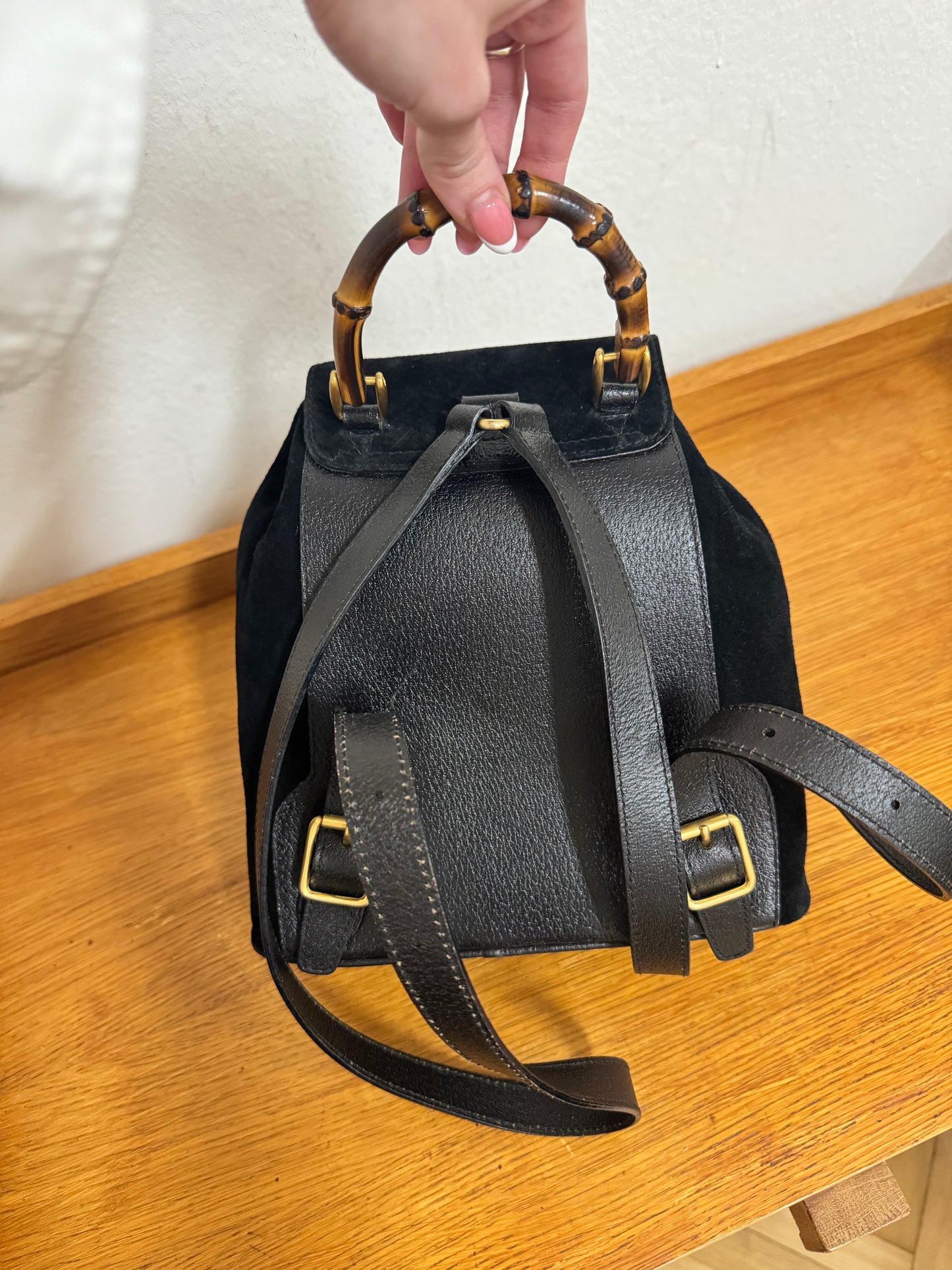 GUCCI SUEDE BAMBOO BACKAPACK