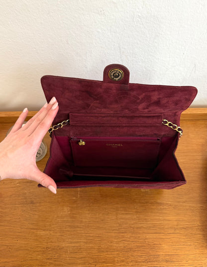 CHANEL CLASSIC SUEDE BURGUNDY SINGLE FLAP BAG