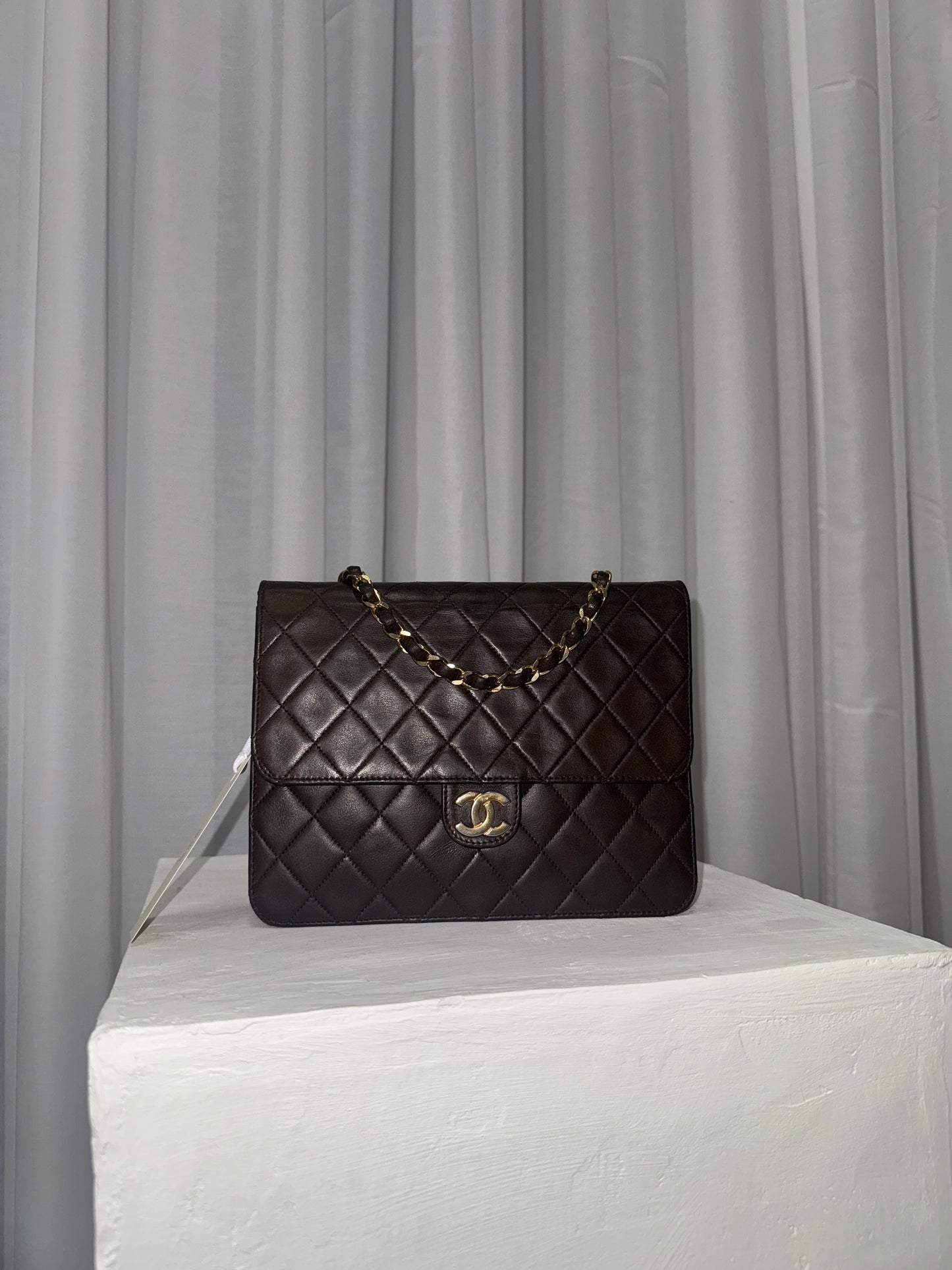 CHANEL CLASSIC SINGLE FLAP BAG BROWN 24k GOLD HW