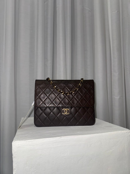 CHANEL CLASSIC SINGLE FLAP BAG BROWN 24k GOLD HW