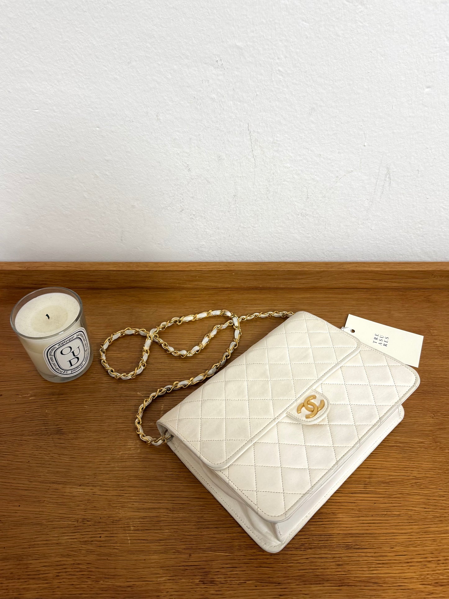 CHANEL CLASSIC SINGLE FLAP BAG LAMBSKIN WHITE 24K GOLD HW