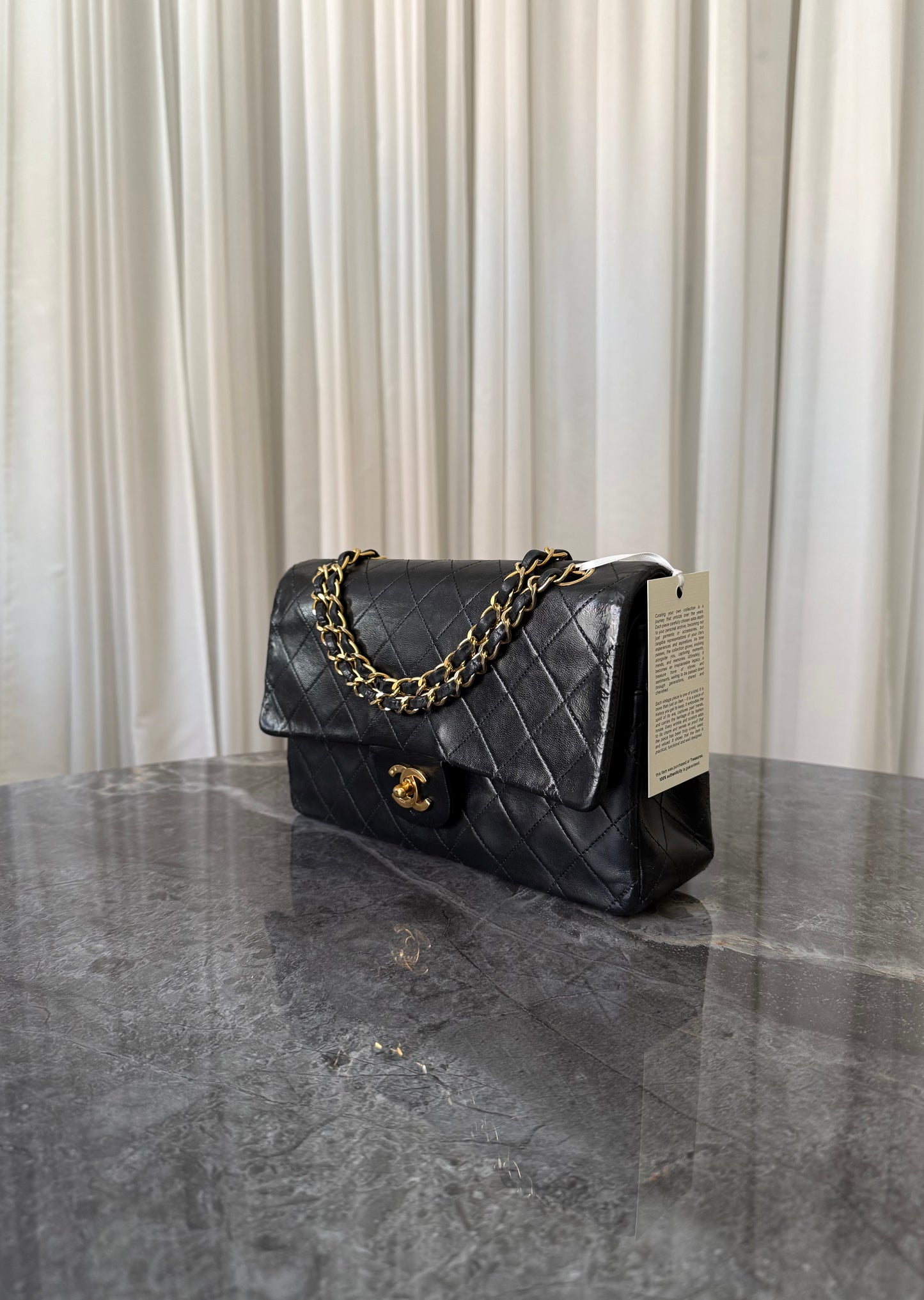 CHANEL CLASSIC DOUBLE FLAP BAG MEDIUM BLACK 24K GOLD HW