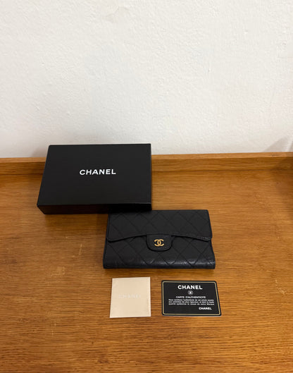 CHANEL CAVIAR LONG WALLET BLACK SERIES 16