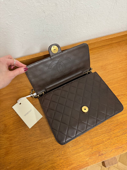 CHANEL CLASSIC SINGLE FLAP BAG BROWN 24k GOLD HW