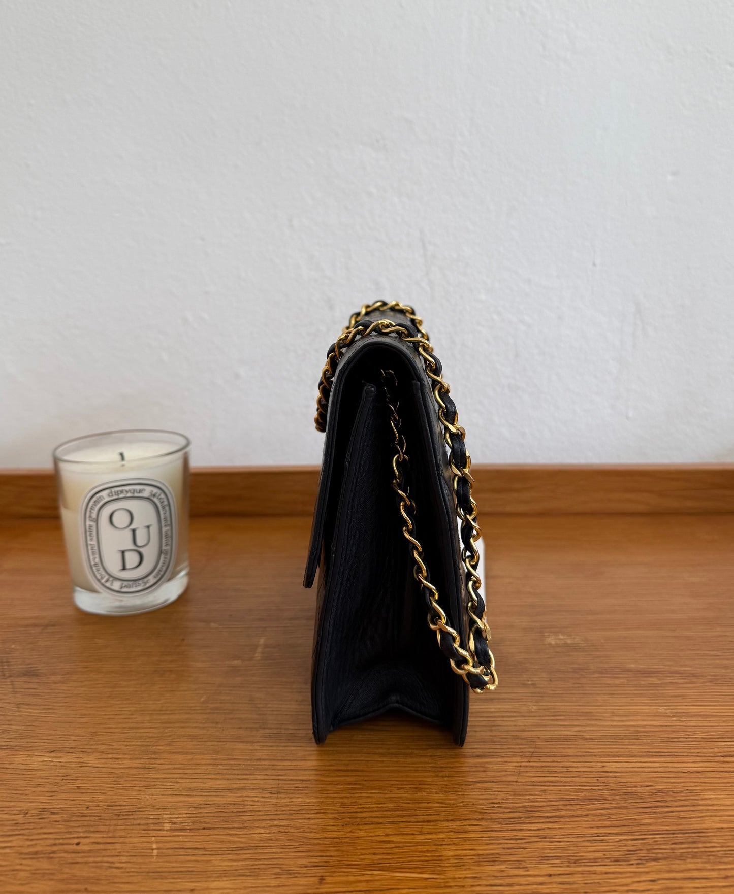 CHANEL CLASSIC SINGLE FLAP BAG LAMBSKIN BLACK 24K GOLD HW