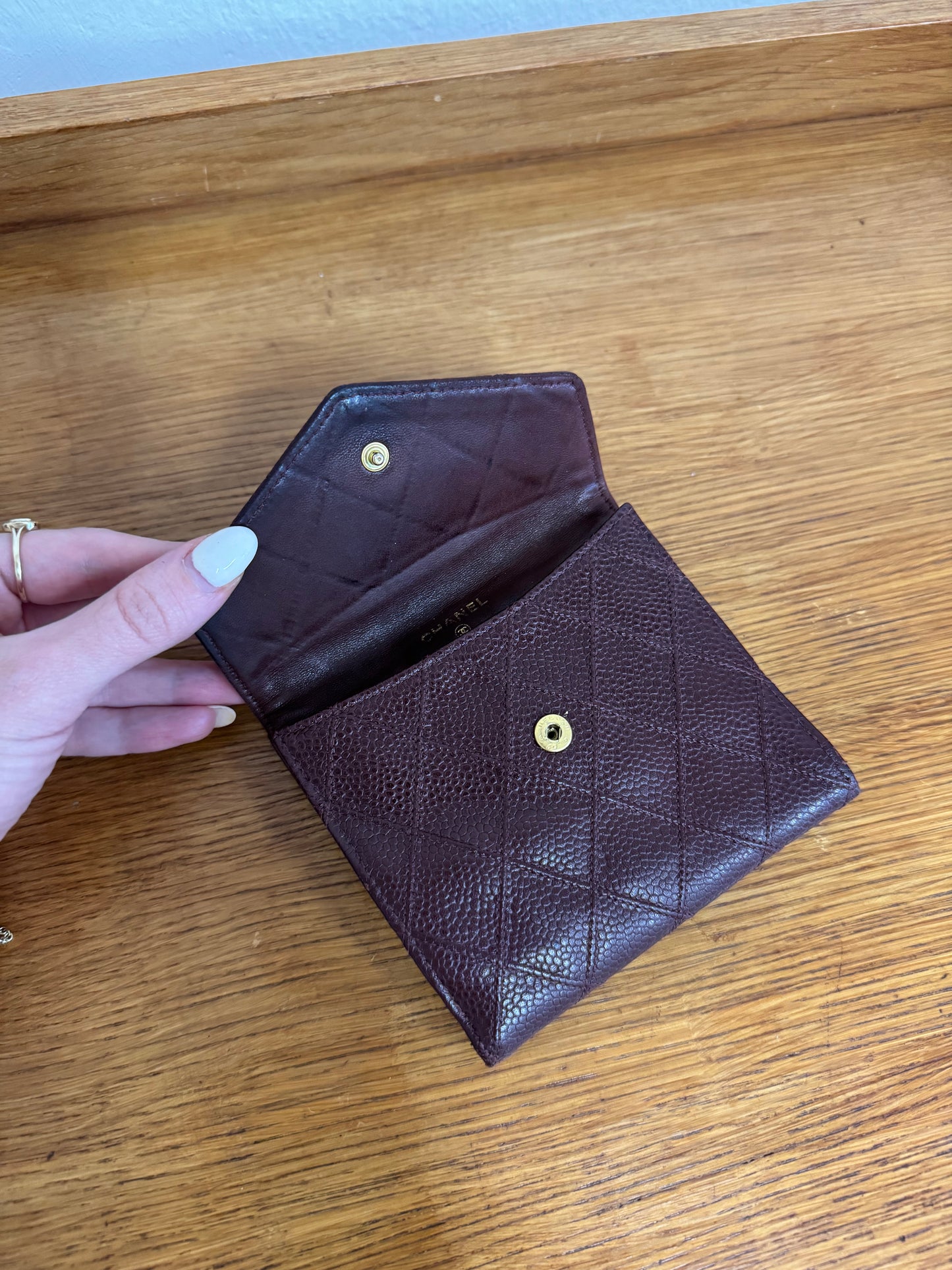 CHANEL DOUBLE SIDED WALLET CAVIAR BURGUNDY