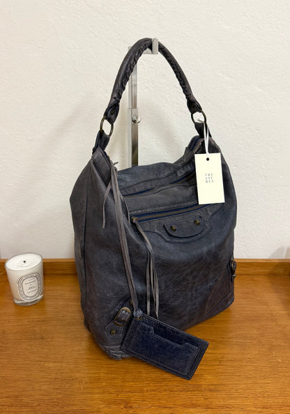BALENCIAGA DAY “HOBO CITY” BAG GREY-BLUE
