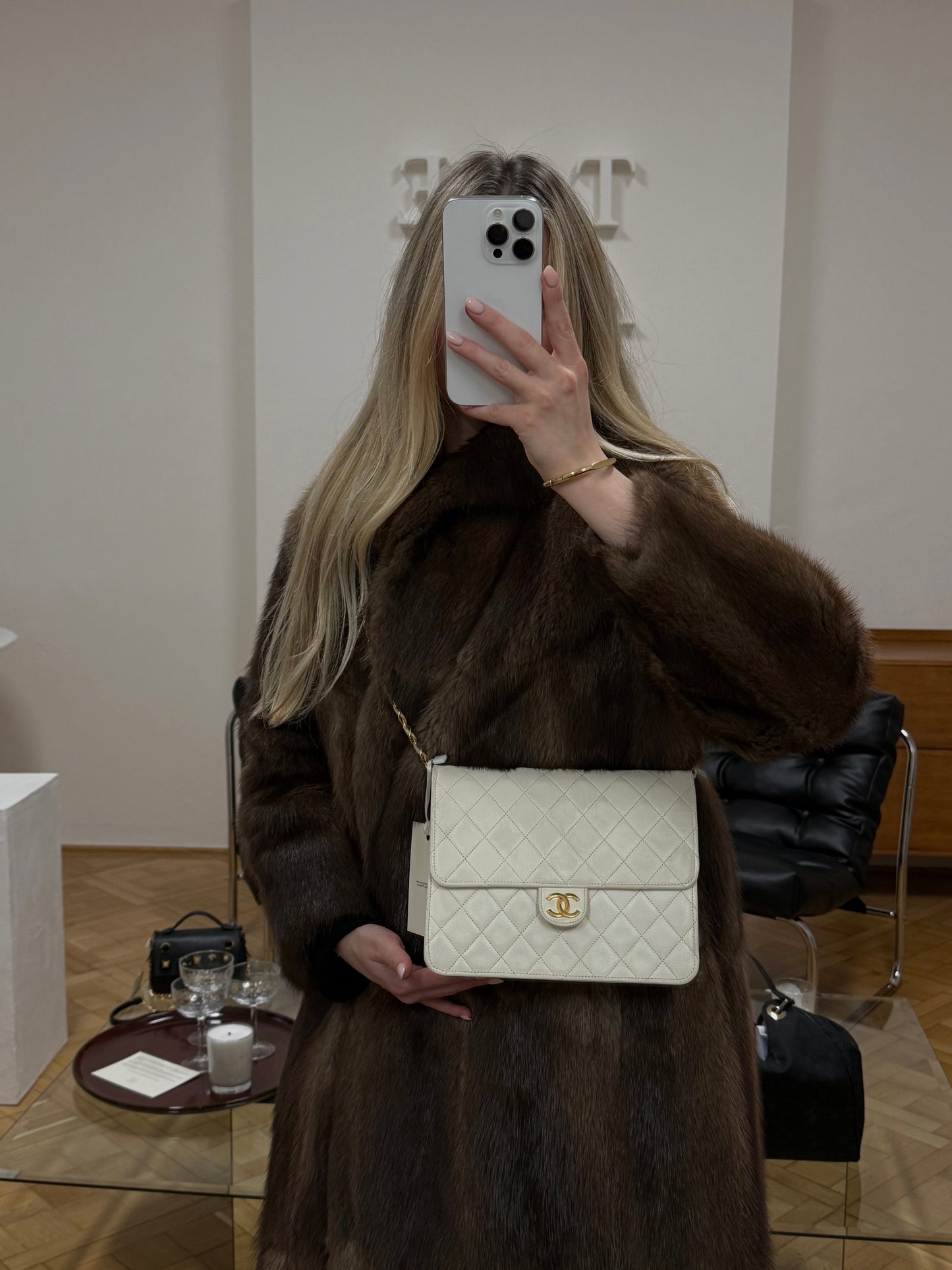 CHANEL CLASSIC SINGLE FLAP BAG LAMBSKIN WHITE 24K GOLD HW