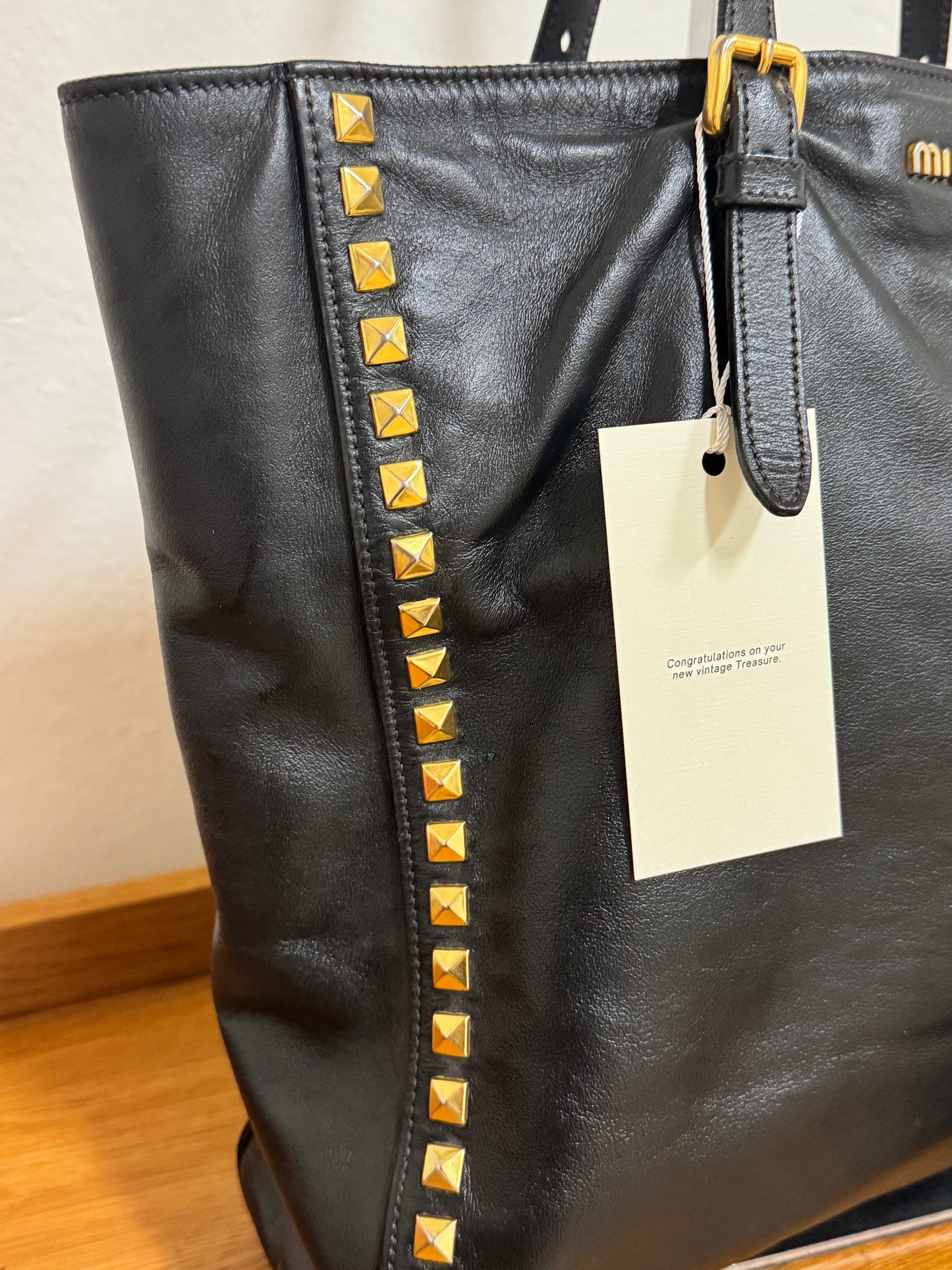 MIU MIU TOTE BAG GOLD HW STUDS