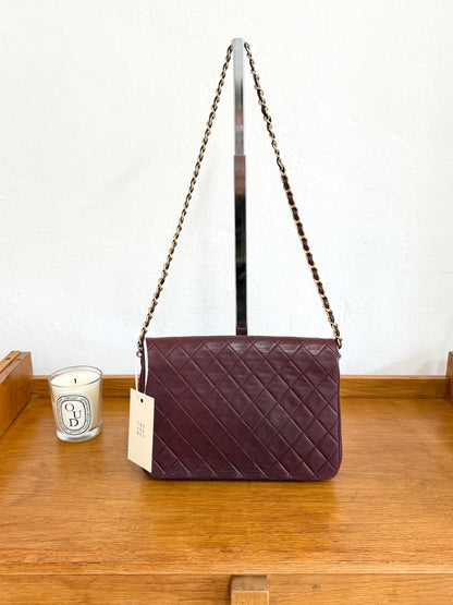 CHANEL BURGUNDY FLAP BAG LAMBSKIN