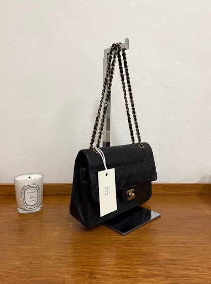 CHANEL CLASSIC DOUBLE FLAP BAG MEDIUM BLACK 24K GOLD HW