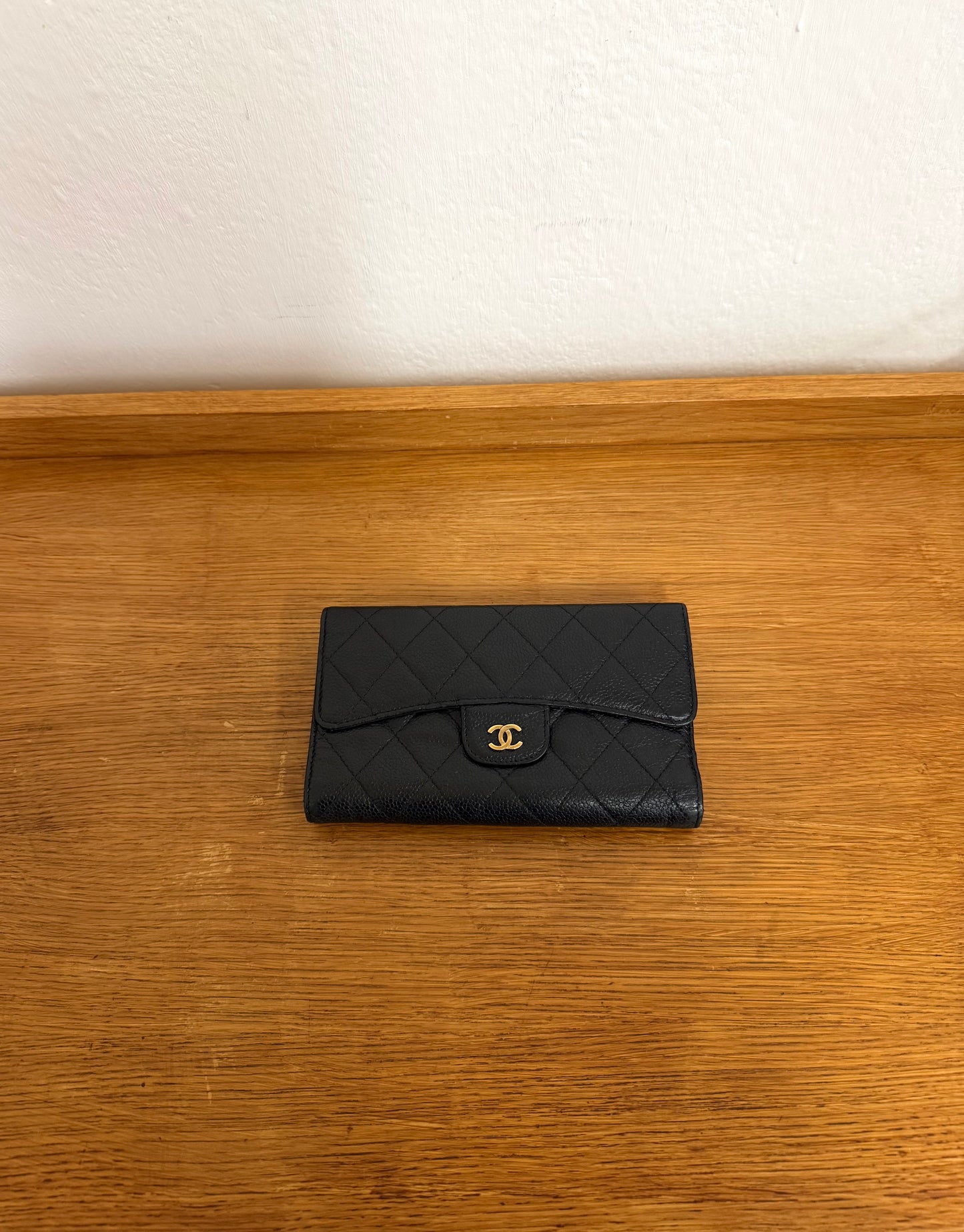 CHANEL CAVIAR LONG WALLET BLACK SERIES 16