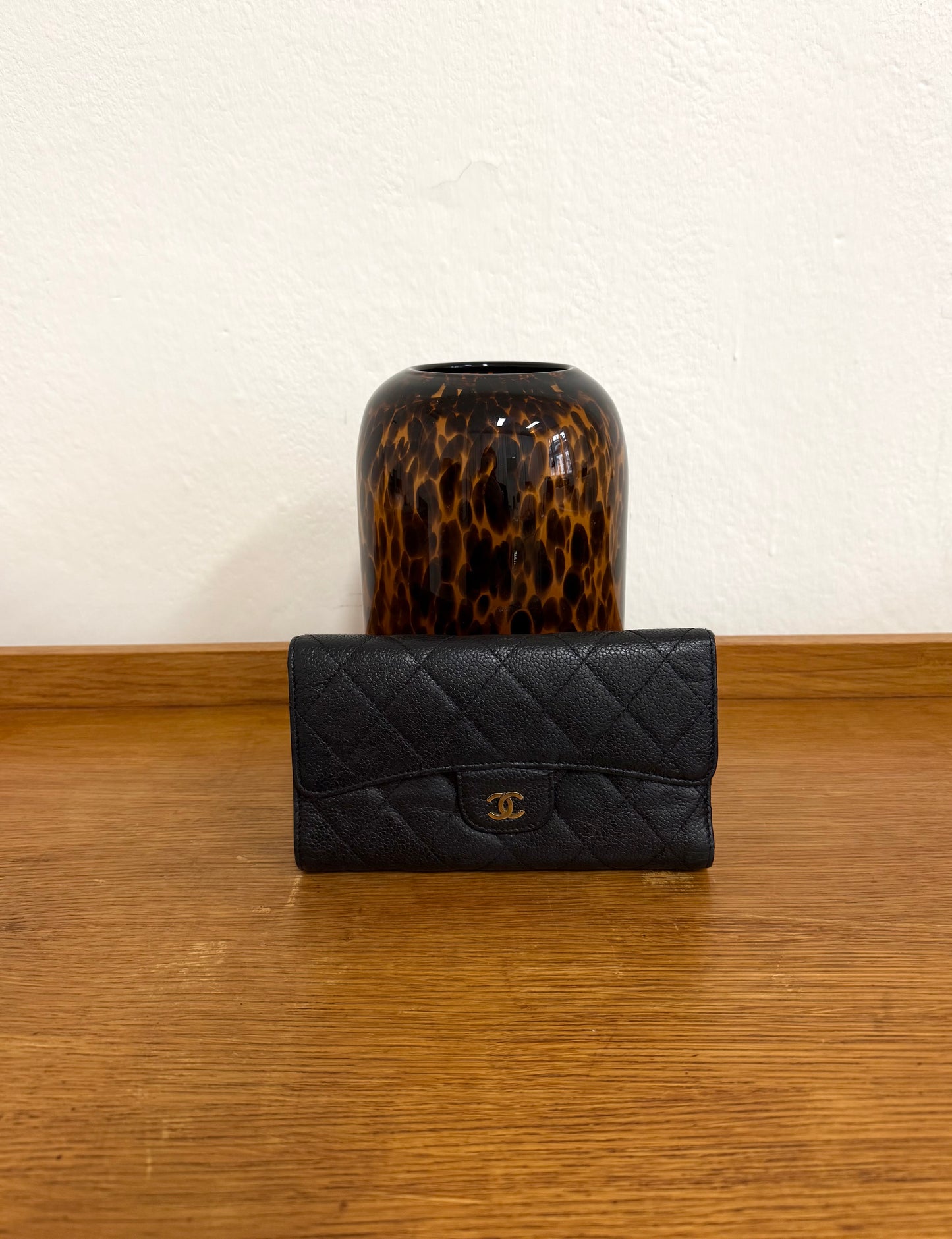 CHANEL CAVIAR LONG WALLET BLACK SERIES 16
