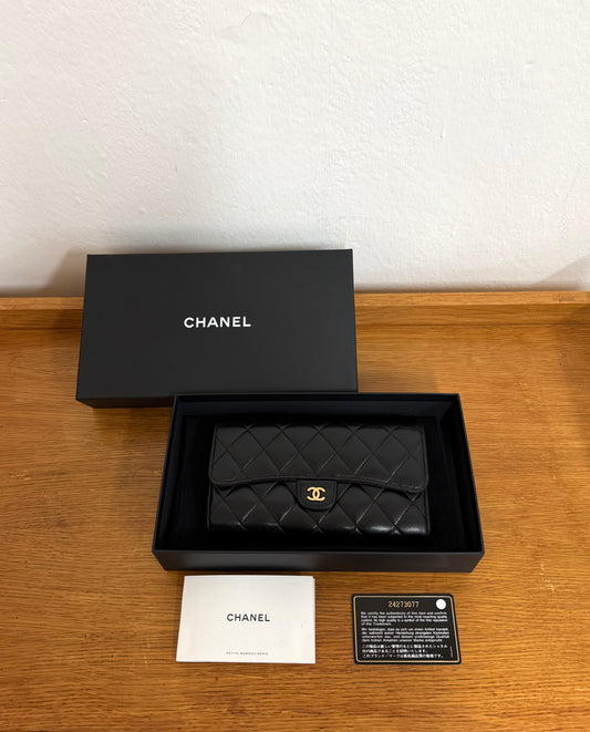 CHANEL LONG WALLET LAMBSKIN BLACK SERIES 24