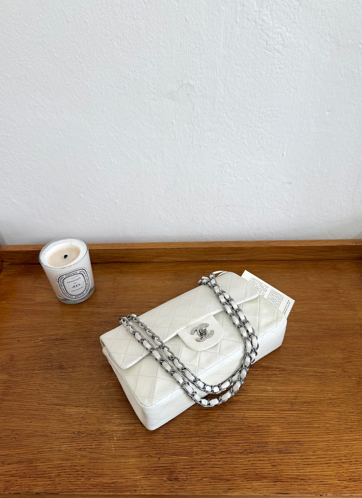 CHANEL CLASSIC DOUBLE FLAP BAG SILVER HW WHITE KARL LAGERFELD