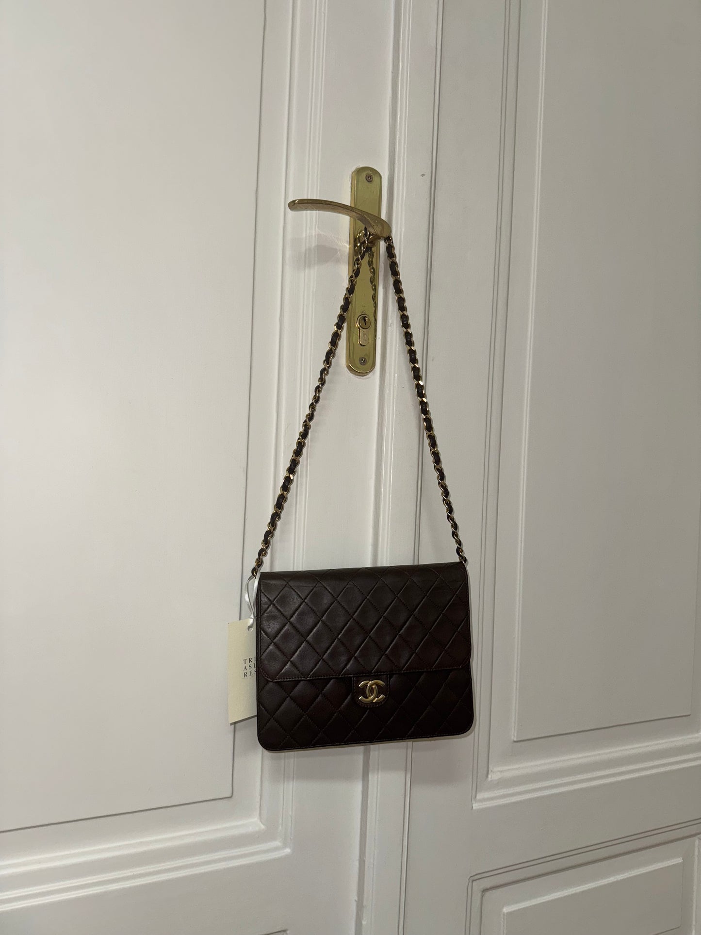 CHANEL CLASSIC SINGLE FLAP BAG BROWN 24k GOLD HW