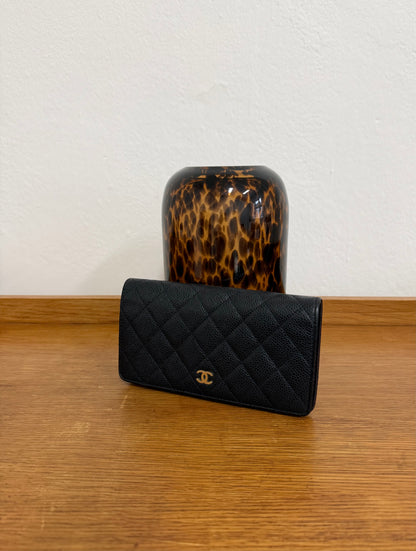 CHANEL CAVIAR LONG WALLET BLACK SERIES 18