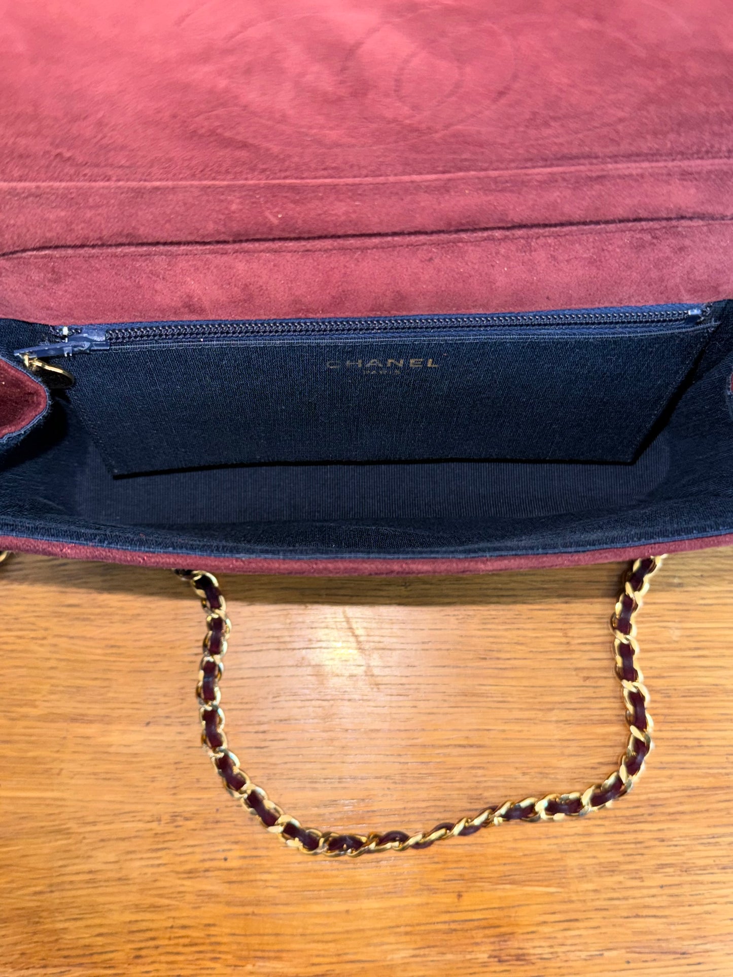 CHANEL SUEDE BURGUNDY FLAP BAG