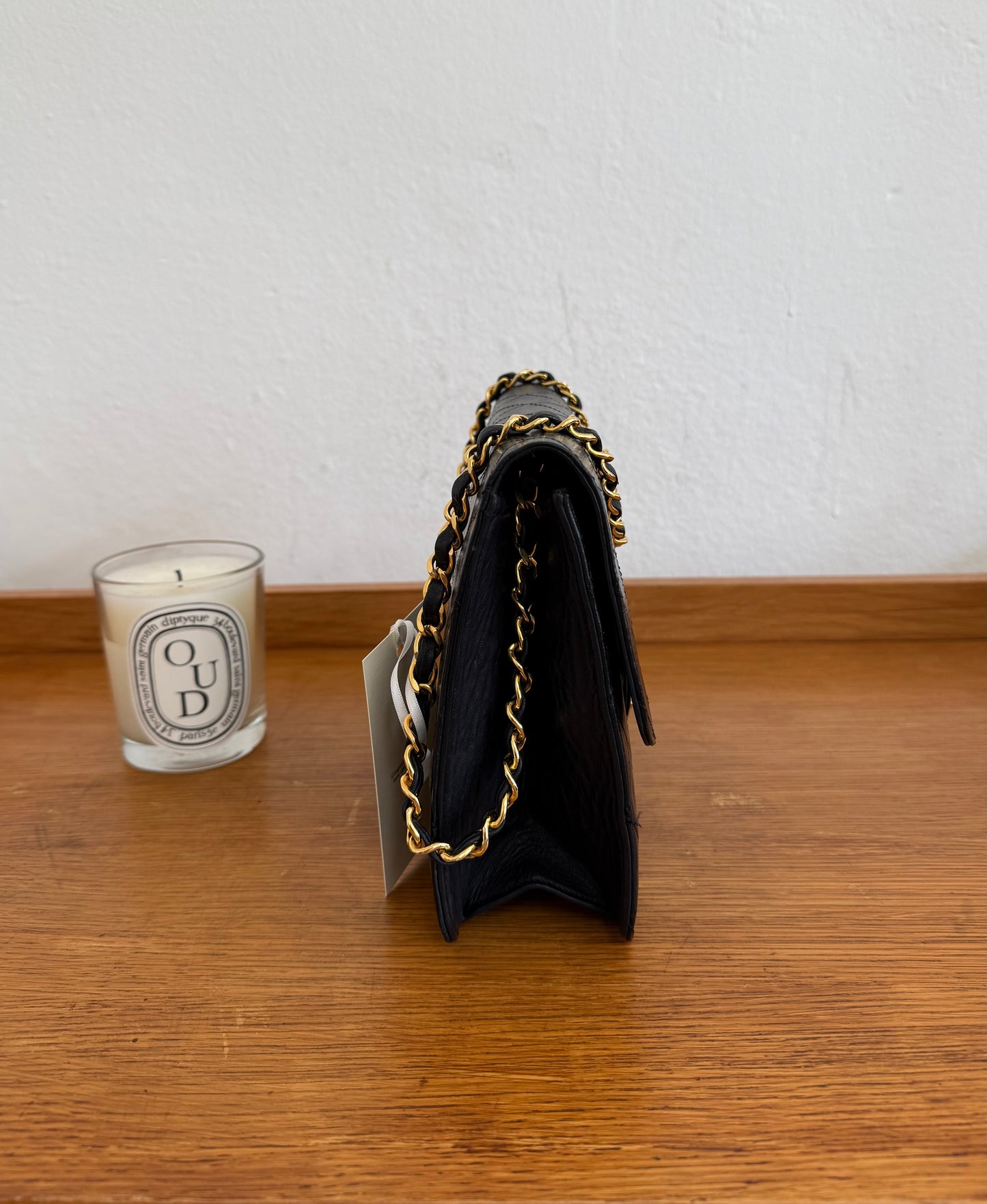 CHANEL CLASSIC SINGLE FLAP BAG LAMBSKIN BLACK 24K GOLD HW