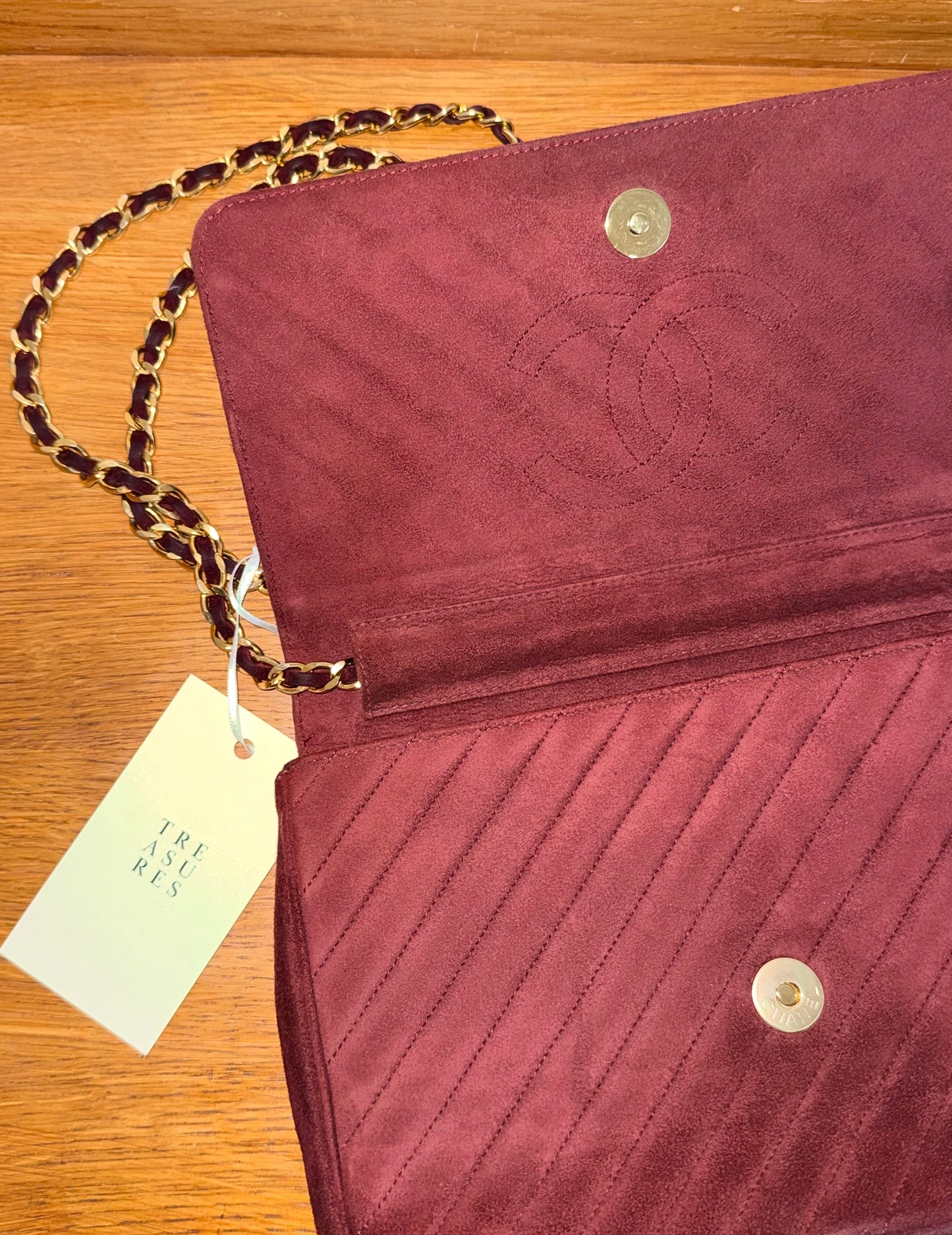 CHANEL SUEDE BURGUNDY FLAP BAG