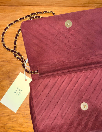 CHANEL SUEDE BURGUNDY FLAP BAG