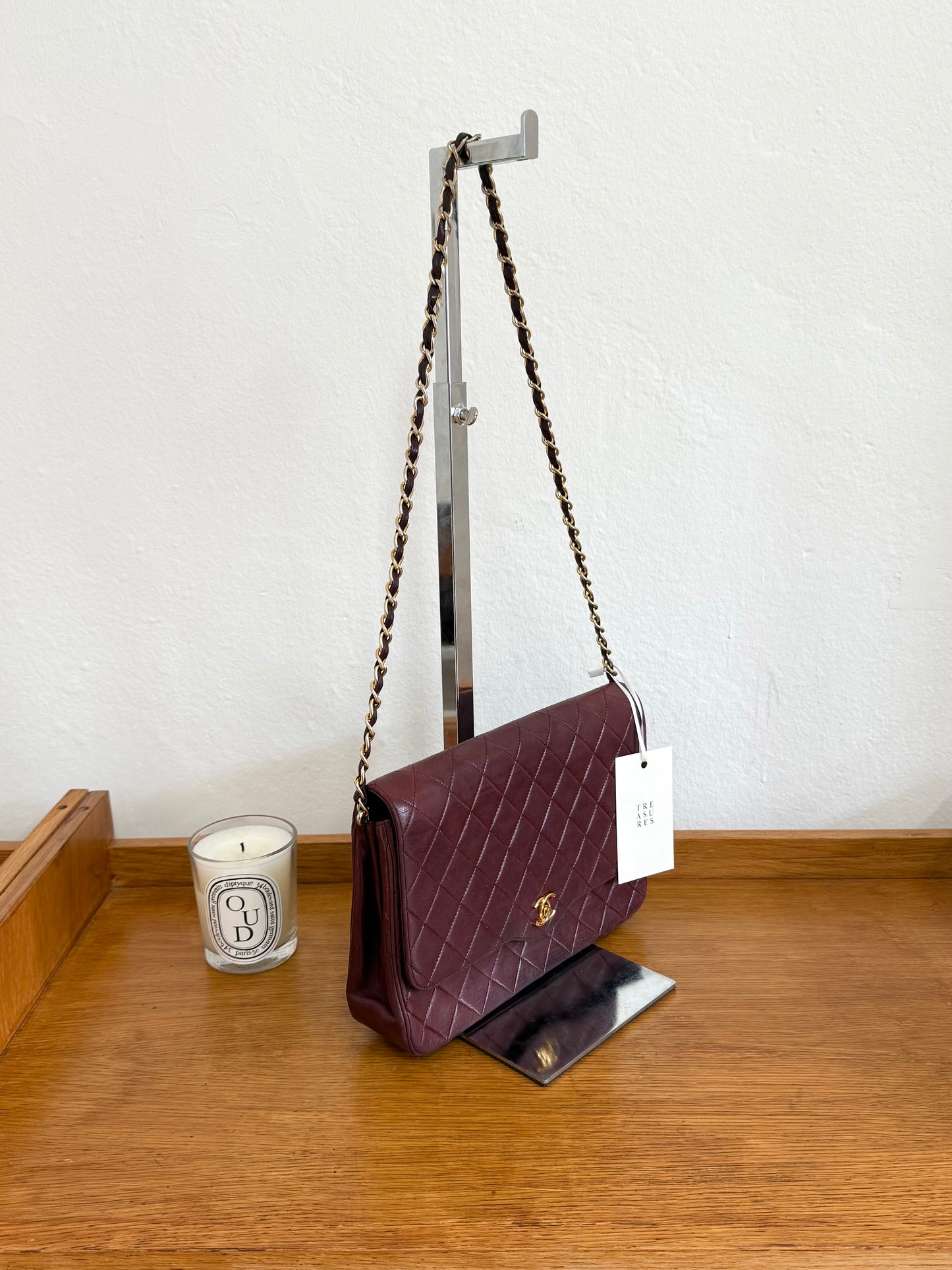 CHANEL BURGUNDY FLAP BAG LAMBSKIN