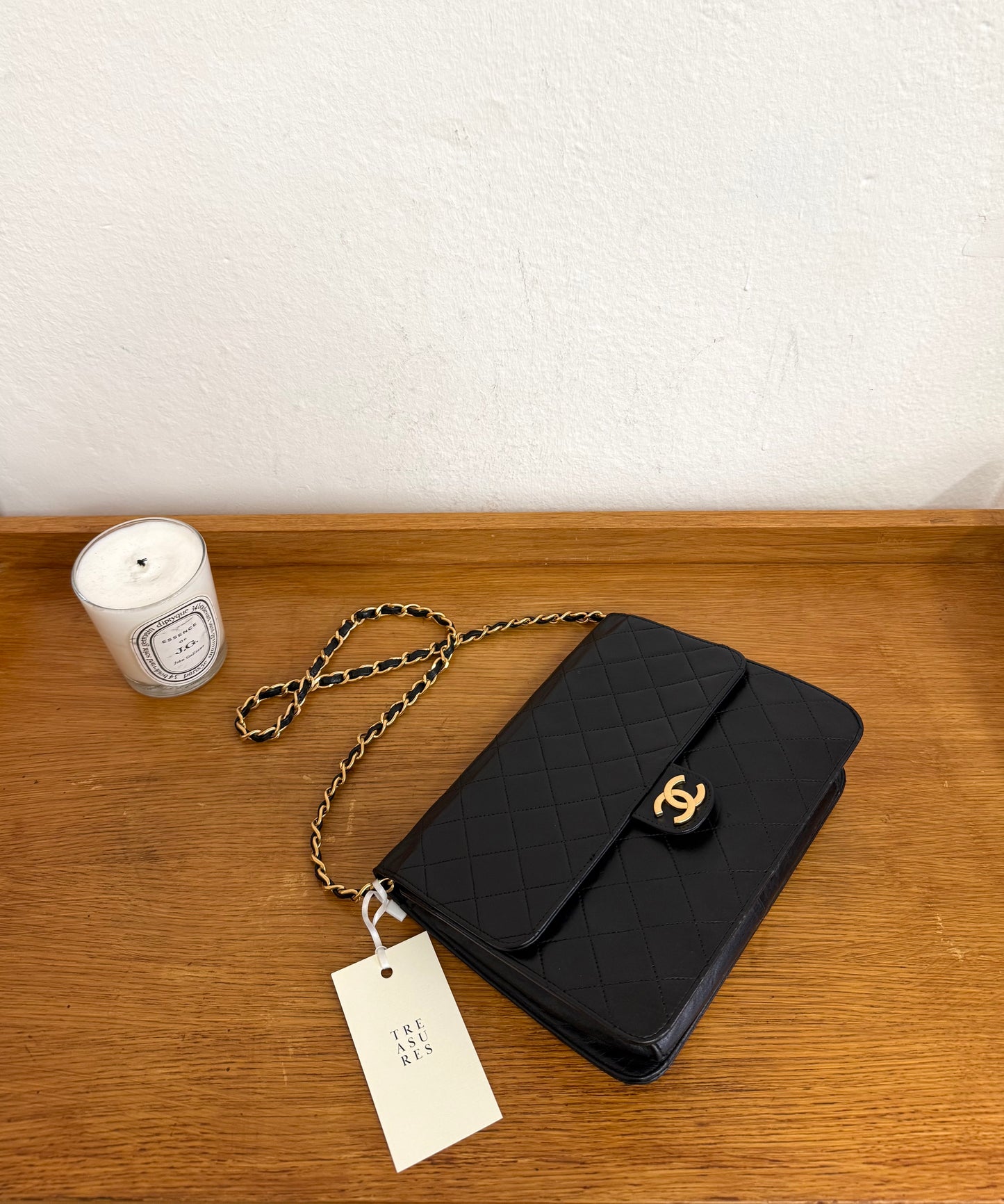 CHANEL CLASSIC SINGLE FLAP BAG LAMBSKIN BLACK 24K GOLD HW