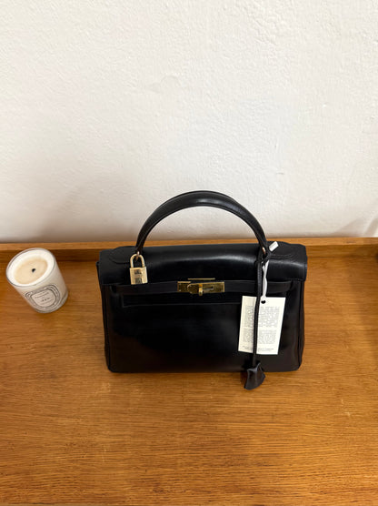 HERMES KELLY 28 BOX CALF BLACK 1959 O stamp