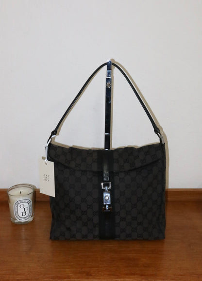 GUCCI JACKIE SHOULDER BAG BLACK GG MONOGRAM