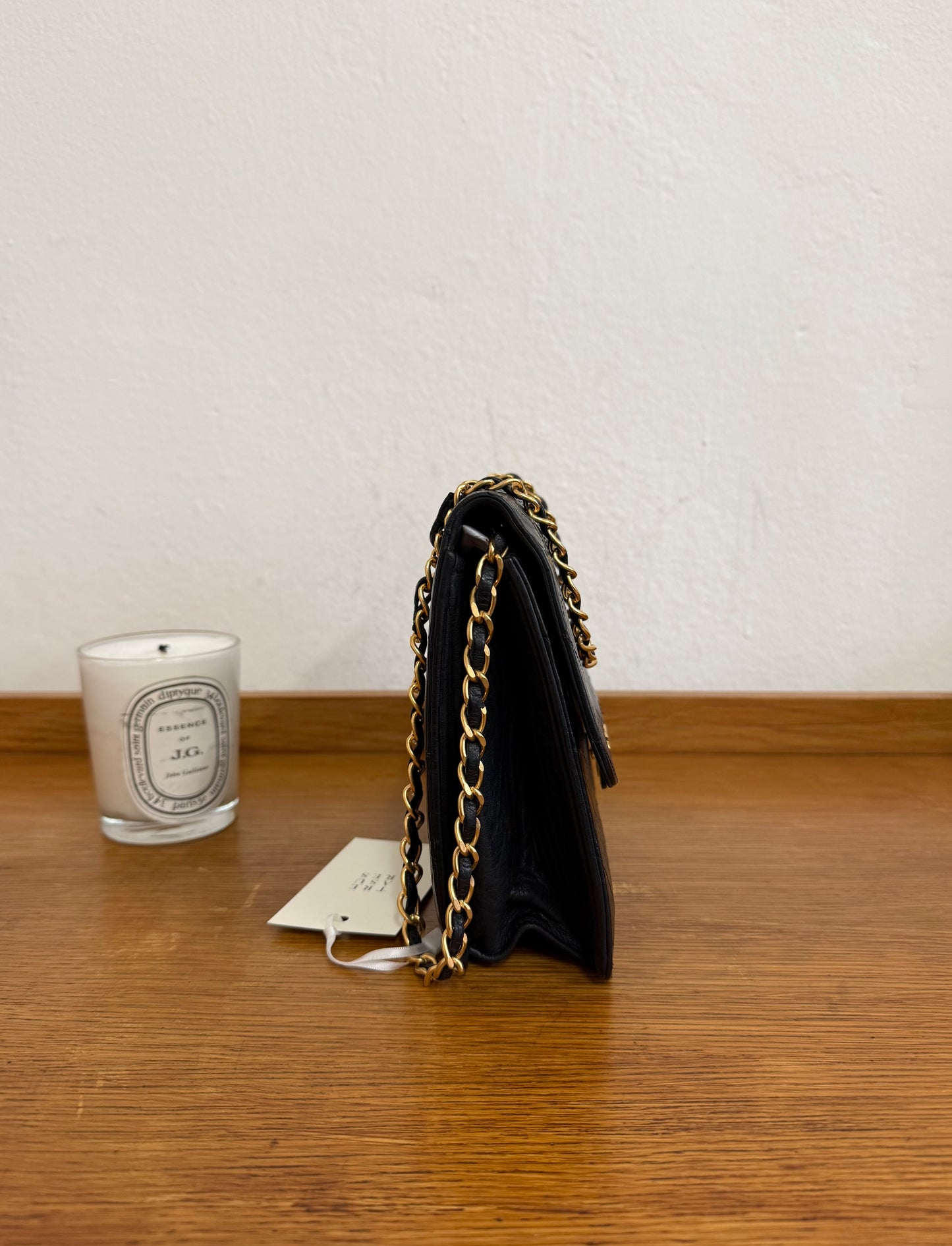 CHANEL CLASSIC SINGLE FLAP BAG LAMBSKIN BLACK 24K GOLD HW