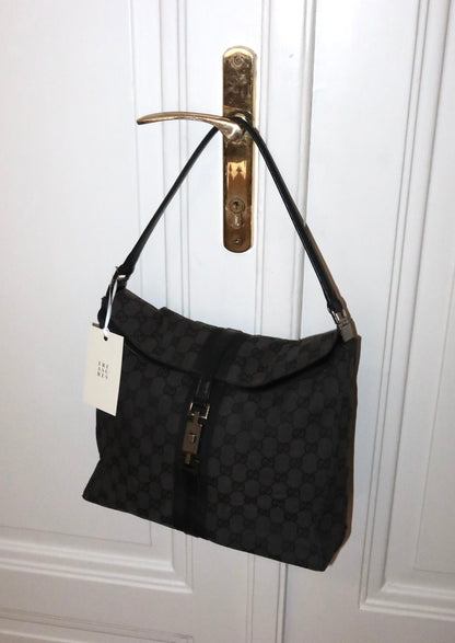 GUCCI JACKIE SHOULDER BAG BLACK GG MONOGRAM