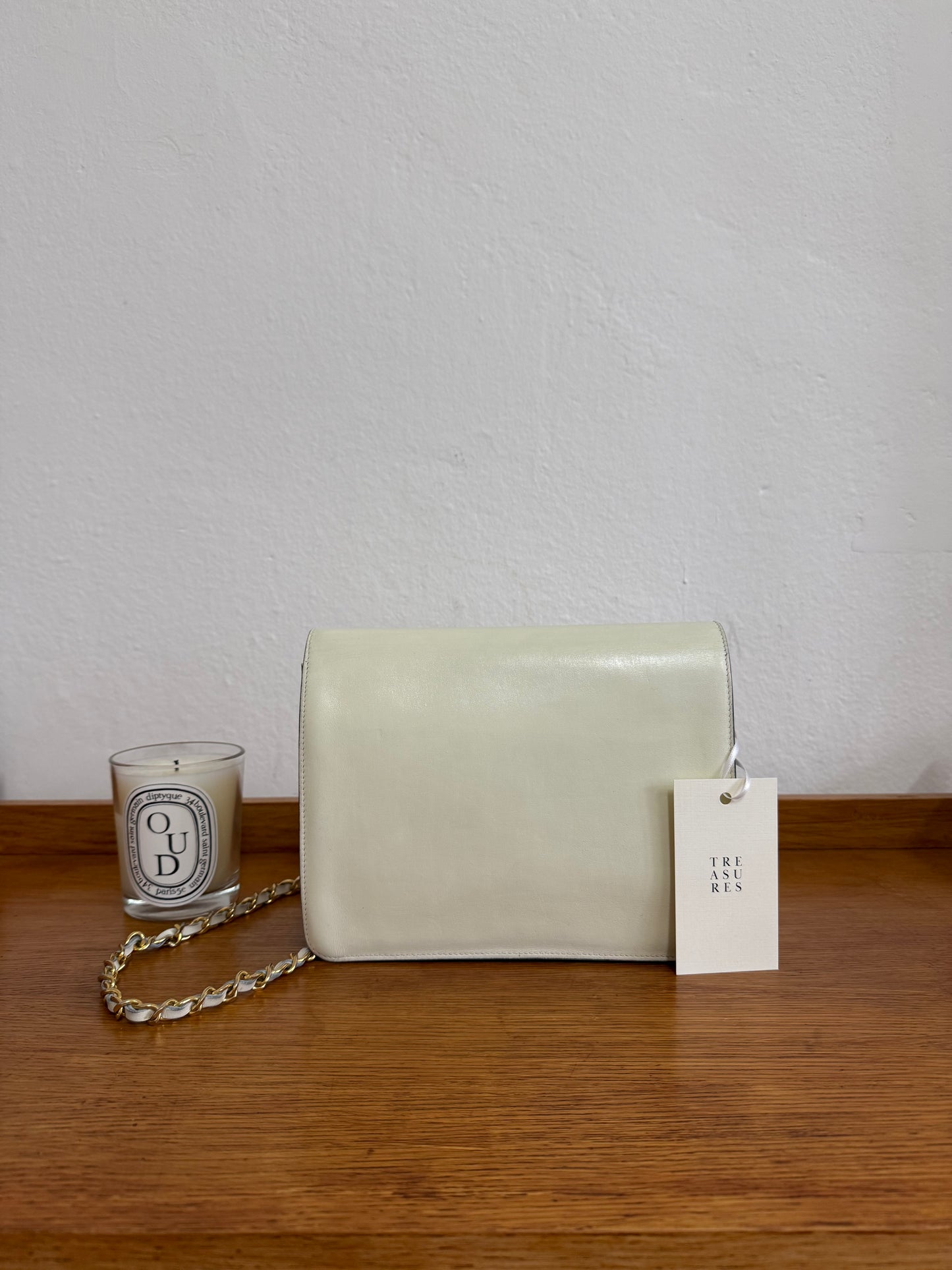 CHANEL BOX CALF SINGLE FLAP CREAM