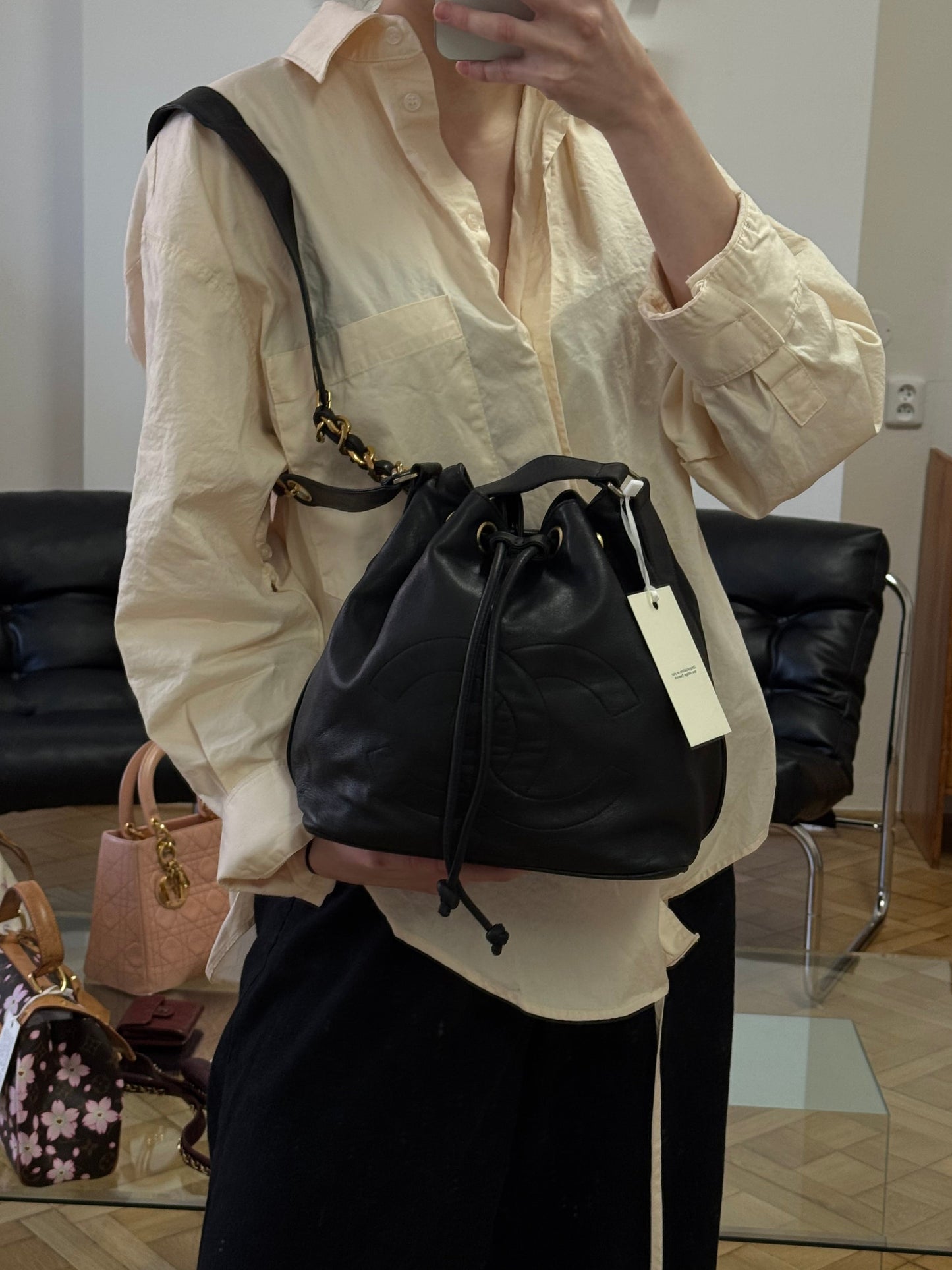 CHANEL BUCKET BAG CC LOGO & POUCH