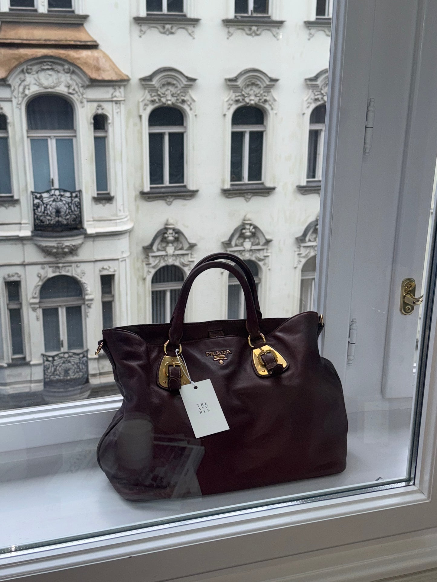 PRADA BURGUNDY SHOULDER TOTE BAG