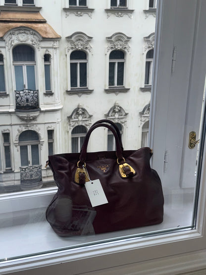 PRADA BURGUNDY SHOULDER TOTE BAG