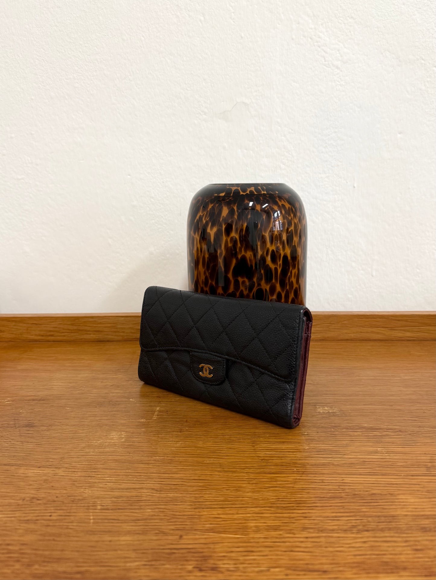 CHANEL CAVIAR LONG WALLET BLACK SERIES 16