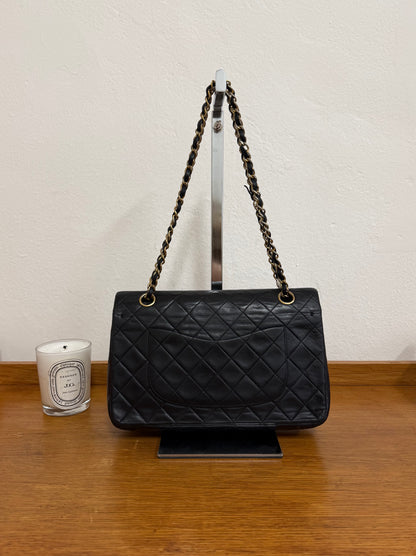 CHANEL CLASSIC DOUBLE FLAP BAG MEDIUM BLACK 24K GOLD HW