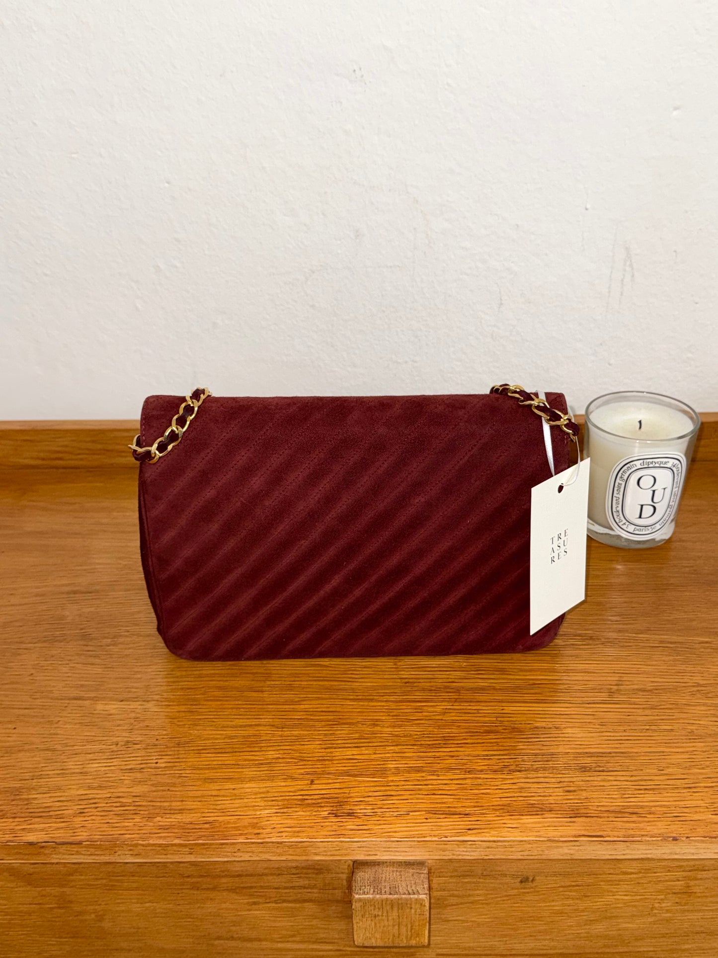 CHANEL SUEDE BURGUNDY FLAP BAG
