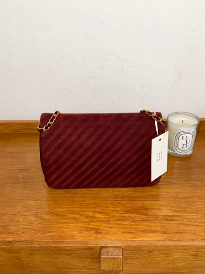 CHANEL SUEDE BURGUNDY FLAP BAG