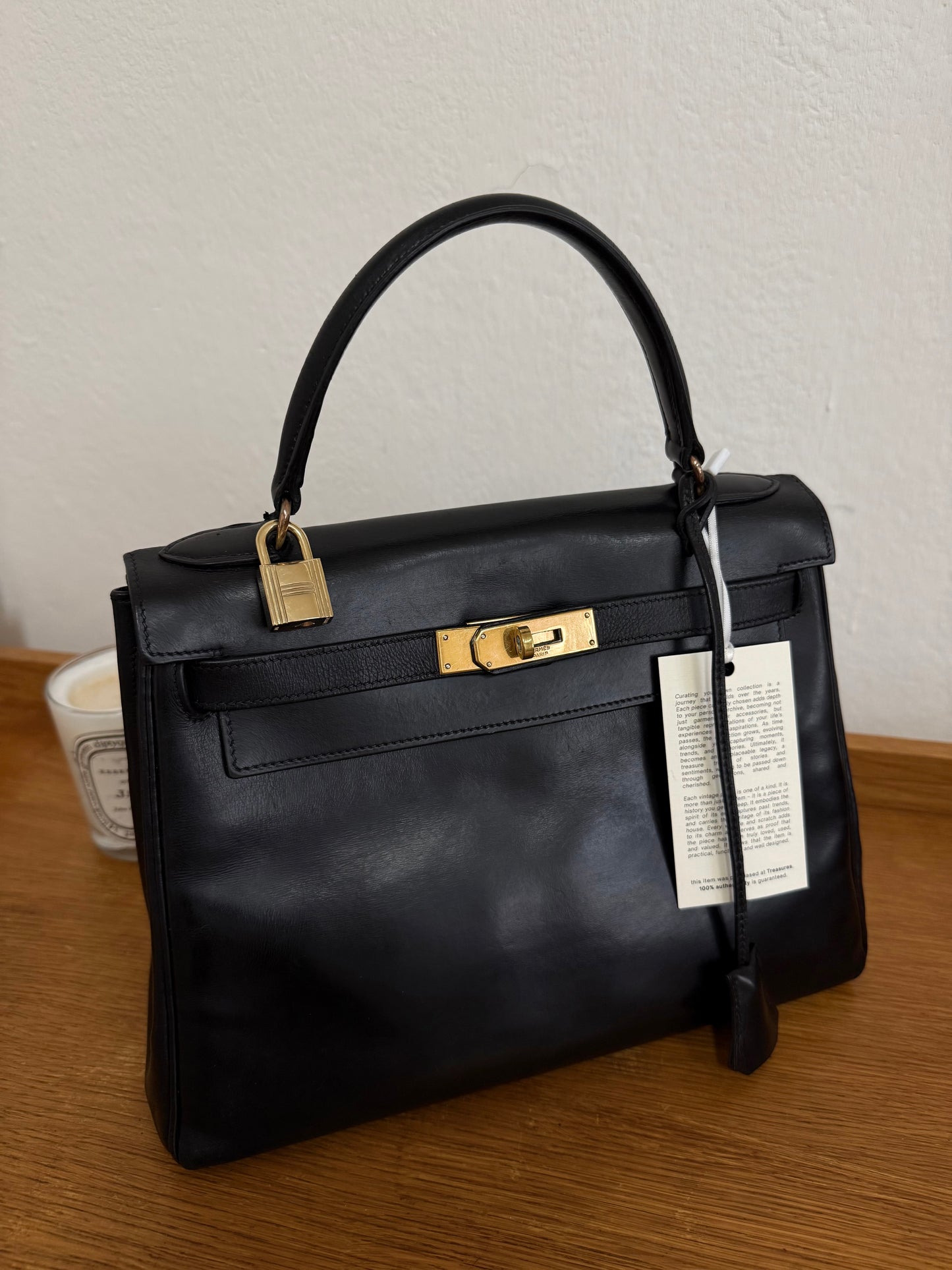 HERMES KELLY 28 BOX CALF BLACK 1959 O stamp