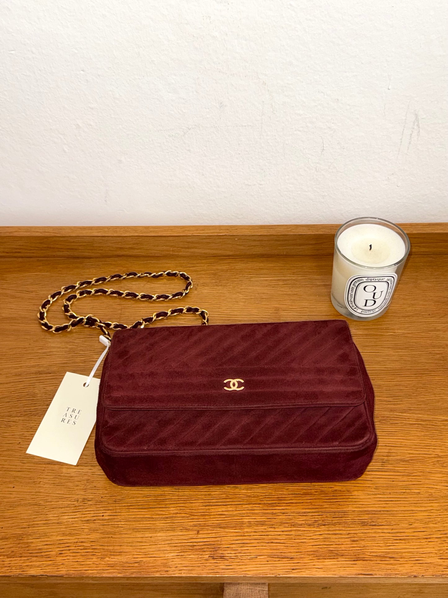 CHANEL SUEDE BURGUNDY FLAP BAG